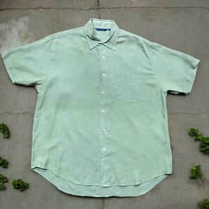 Boden Vintage Casual Mint Green Linen Button Front Shirt Men's Size Large